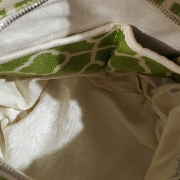 Spartina 459 Green and Navy Linen Handbag. Leather Strapes. - Picture 3 of 5